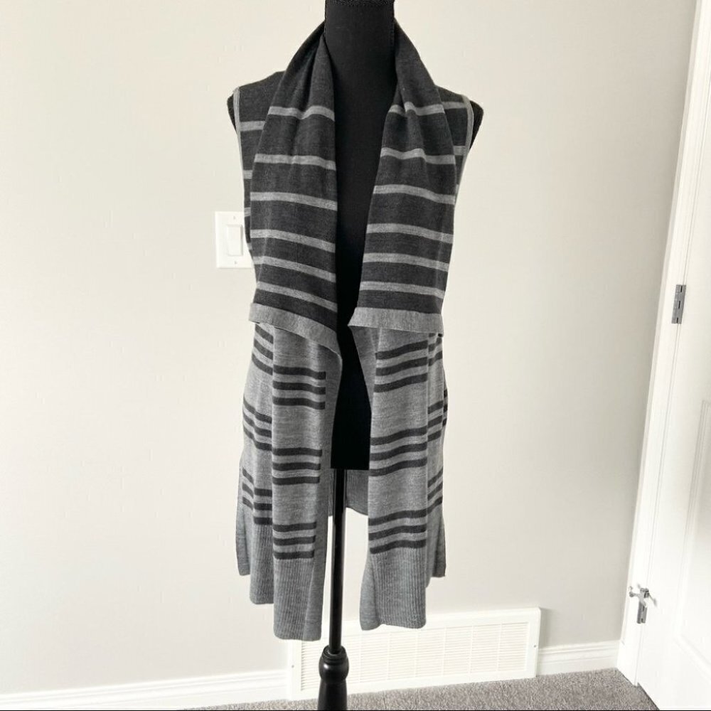 Max Studio  Striped Extra Fine Merino Wool Sleeveless Cardigan